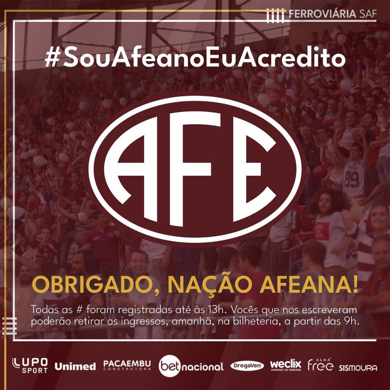 A Ferroviária precisa de Você! Prestigie e participe.