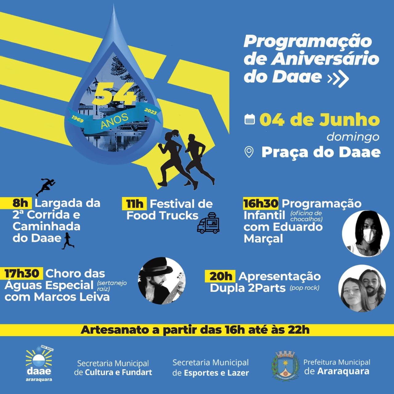Programação de aniversário do Daae terá atrações durante todo o Domingo 04/06!