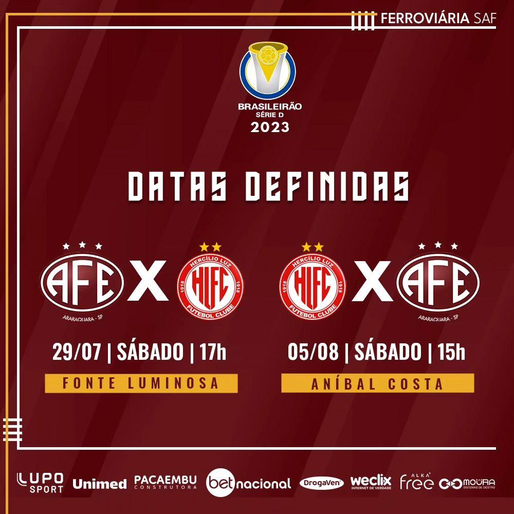 CBF divulga as datas e horários das partidas entre Ferroviária e Hercílio Luz-SC!