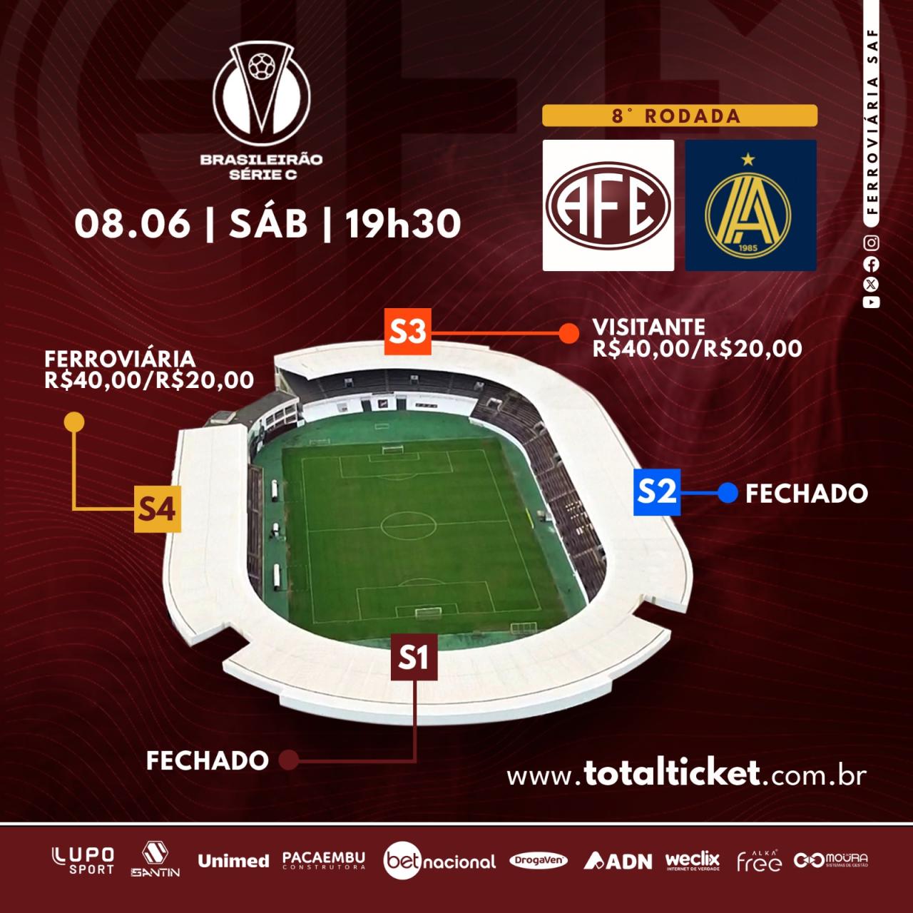 Sábado 08/06, às 19h30 é dia de Ferroviária em Araraquara contra a Aparecidense!