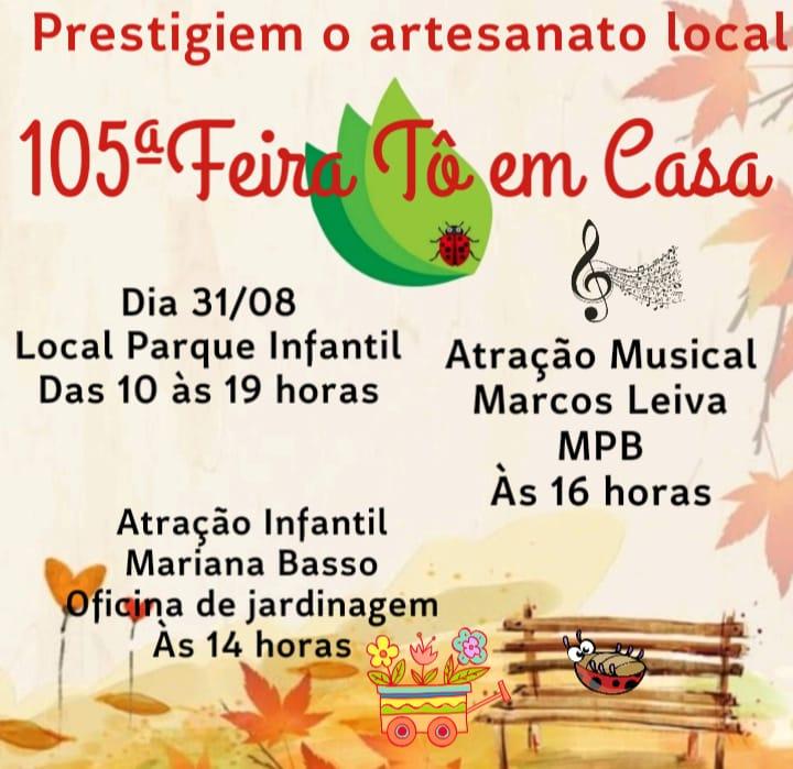 105 Feira Tô em Casa neste Sábado 31/08 no Parque Infantil tem artesanato e MPB!