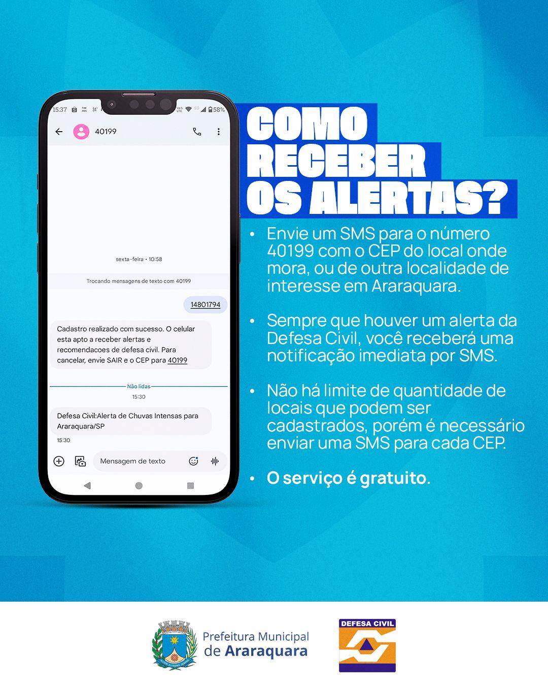 Araraquara adere a serviço de alertas de emergência da Defesa Civil Nacional!