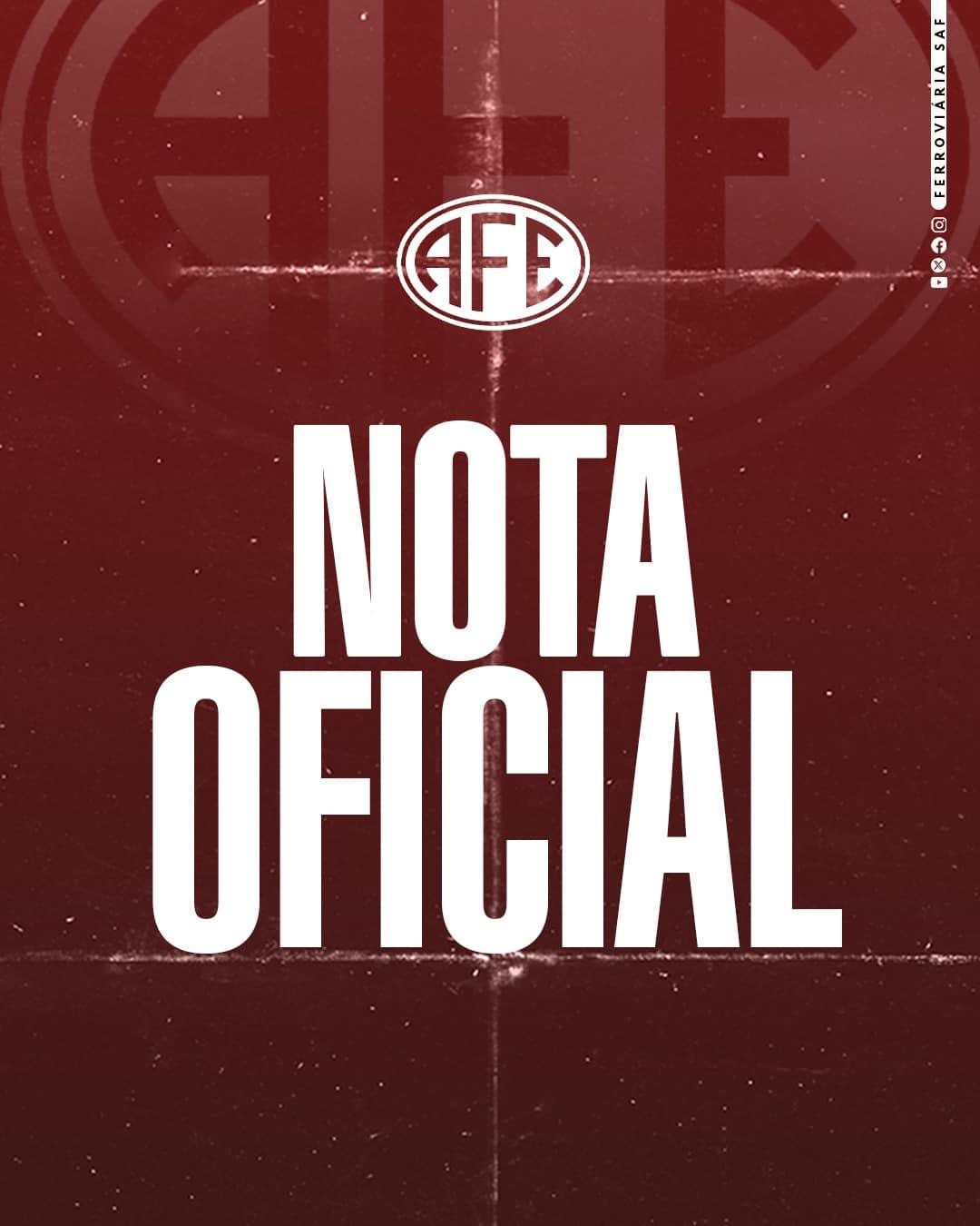 Ferroviária SAF informa que Júnior Rocha não é mais o treinador da equipe profissional!