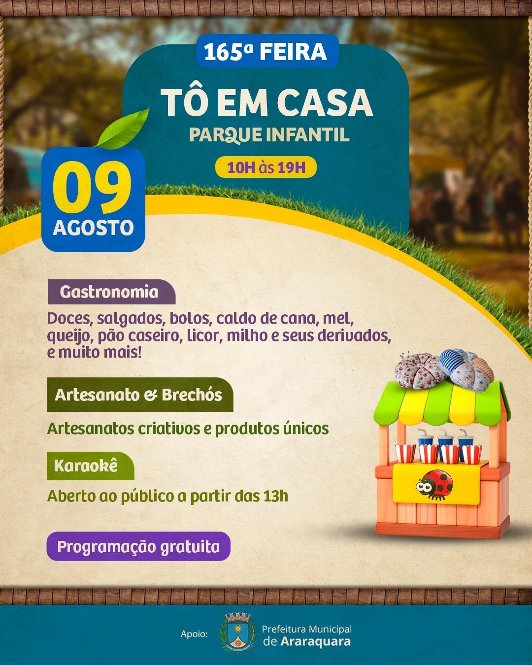 Feira “Tô em Casa” movimenta o Parque Infantil em Araraquara no Sábado 09/08!
