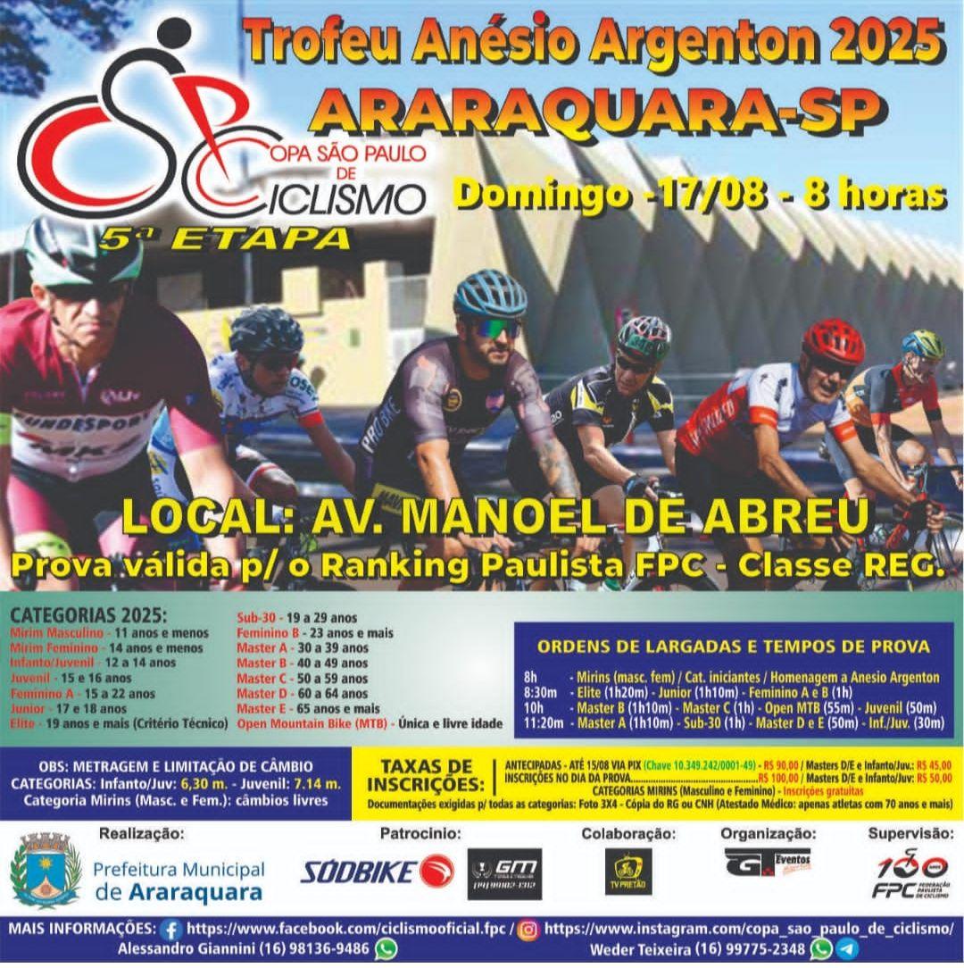 TROFÉU ANÉSIO ARGENTON - 5ª ETAPA DA COPA SÃO PAULO DE CICLISMO 2025!