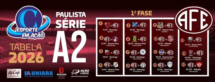 Paulistão A2 2026: FPF detalha a tabela da 1ª fase!Veja os jogos da Ferroviária!