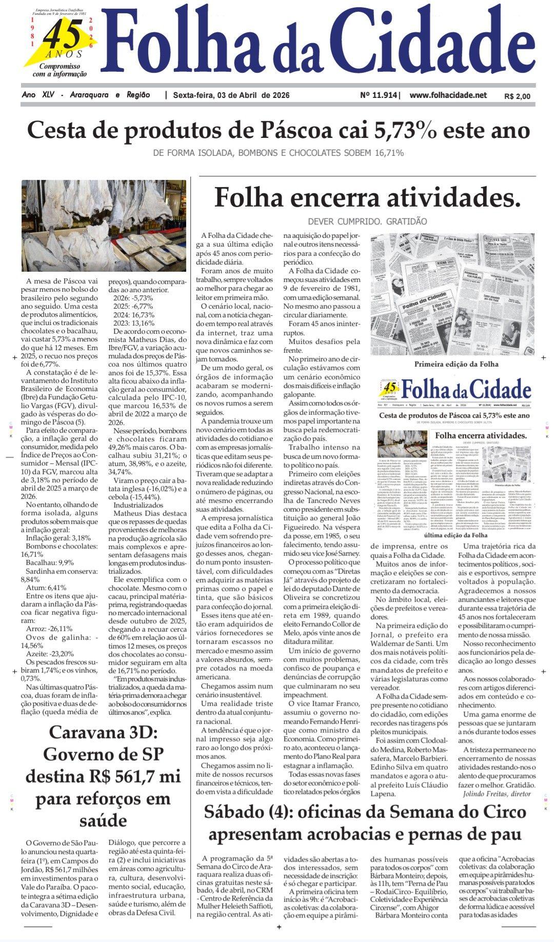 Folha da Cidade de Araraquara publica sua última edição impressa!