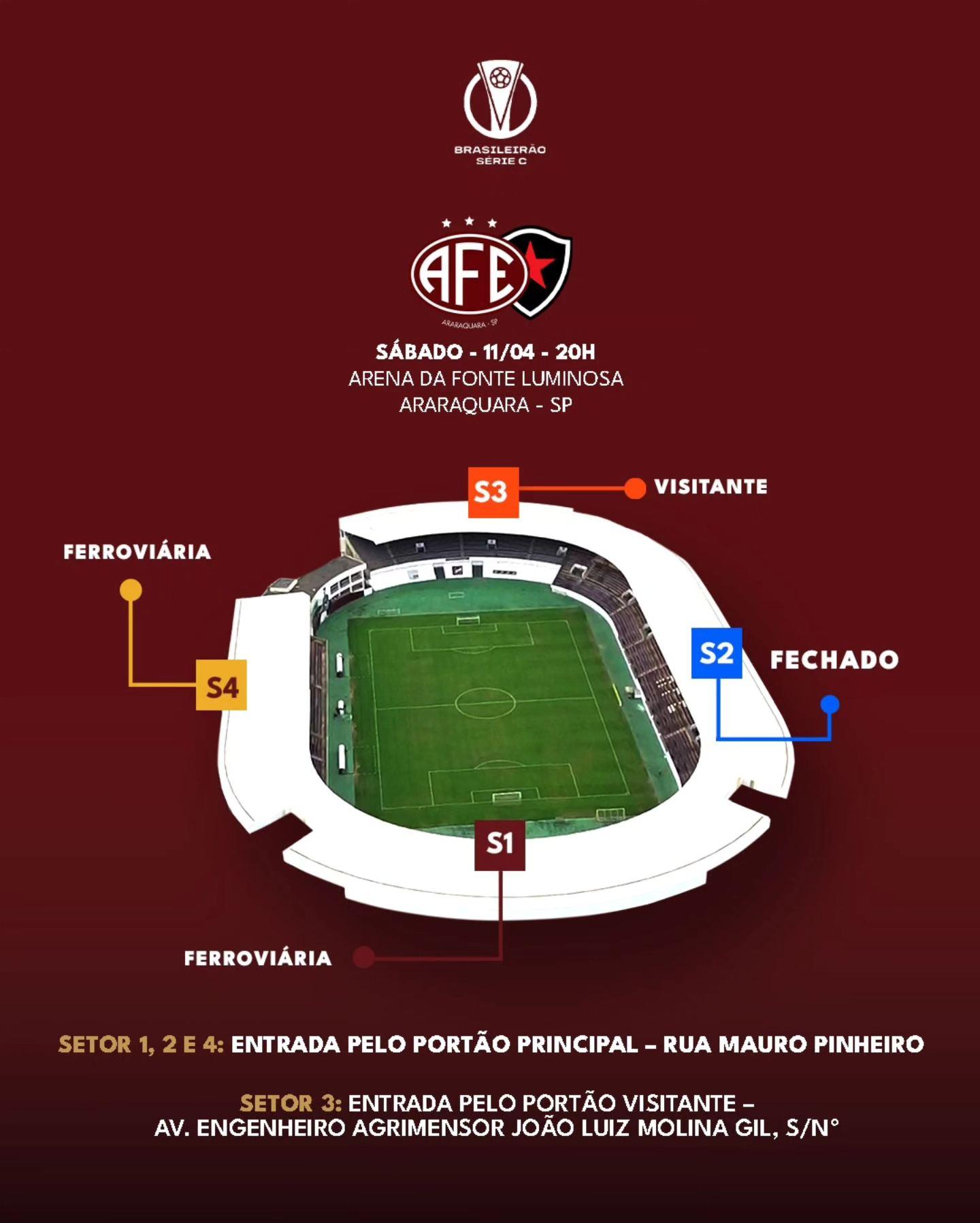 Jogo: AFE x Botafogo-PB!Confira os setores, acessos e demais informações!