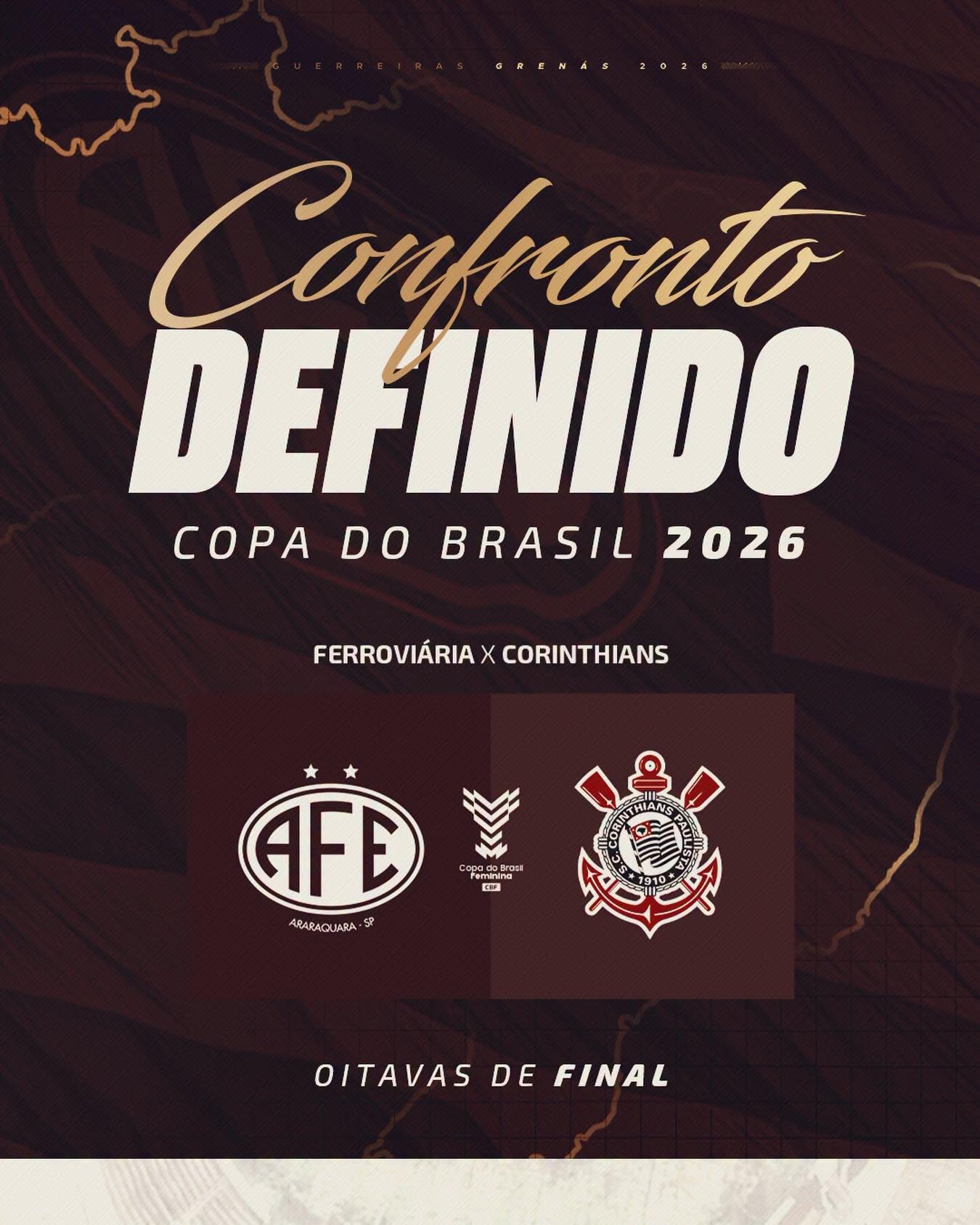 Guerreiras Grenás farão duelo contra o Corinthians pelas oitavas de final da Copa do Brasil Feminina 2026!