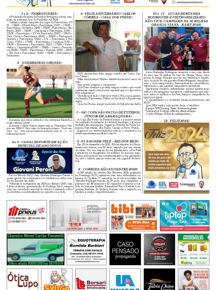 AS 12 DO SORÓ - FOLHA DA CIDADE DE ARARAQUARA!04/01/2024 - QUINTA-FEIRA COM LILIANE FISCARELLI!!