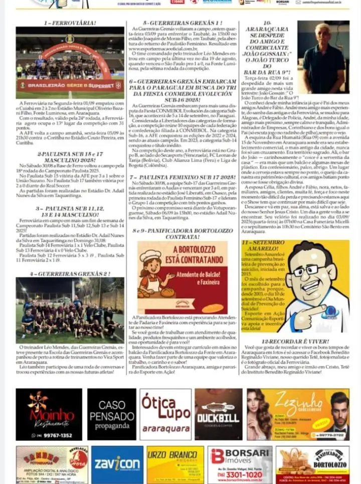 AS 12 DO SORÓ - FOLHA DA CIDADE DE ARARAQUARA - 04/09/2025 - QUINTA-FEIRA!