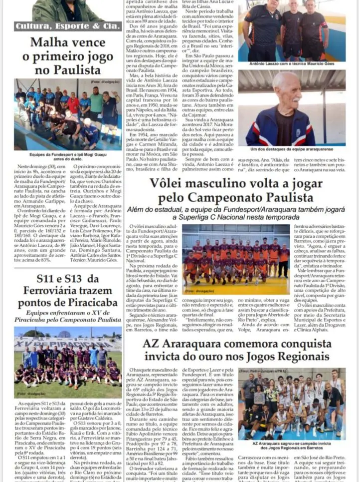 CULTURA, ESPORTE E LAZER DA FOLHA DA CIDADE DE ARARAQUARA!01/08/2023 - TERCA-FEIRA!