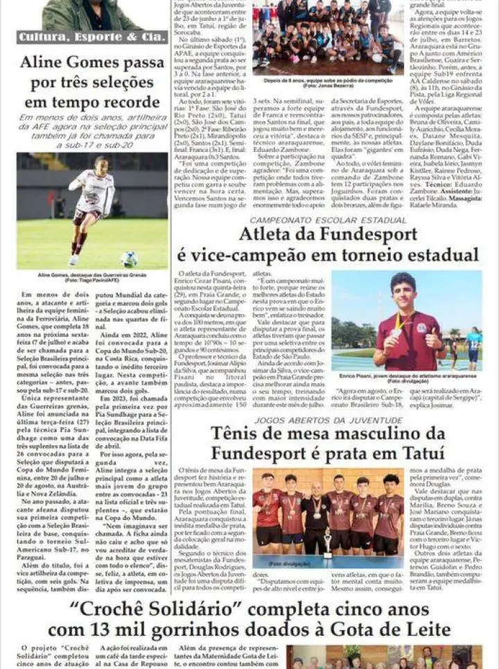 CULTURA, ESPORTE E LAZER DA FOLHA DA CIDADE DE ARARAQUARA!04/07/2023  - TERCA-FEIRA COM JONAS BEZERRA!