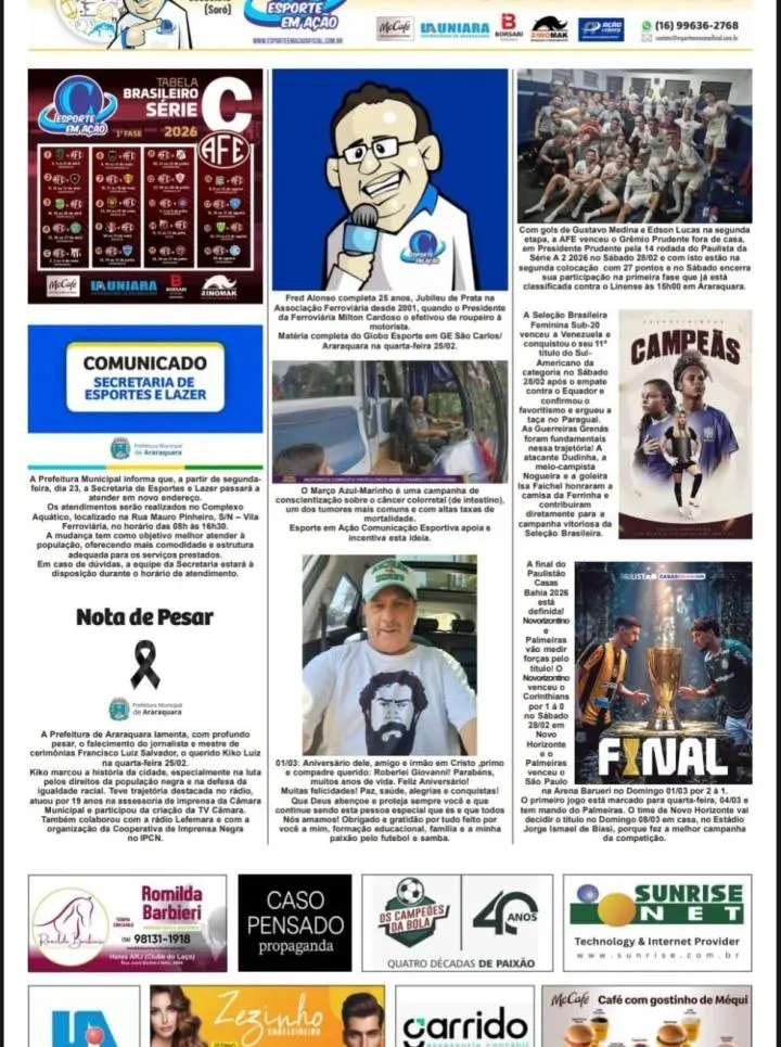 EDIÇÃO 00017 - ESPORTE EM AÇÃO COMUNICAÇÃO ESPORTIVA - 02/03/2026 - SEGUNDA-FEIRA!