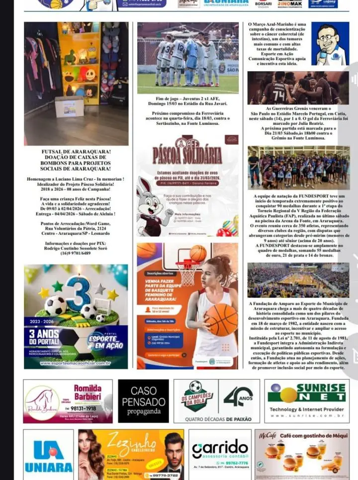 EDIÇÃO 00021 - ESPORTE EM AÇÃO COMUNICAÇÃO ESPORTIVA - 16/03/2026 - SEGUNDA-FEIRA!