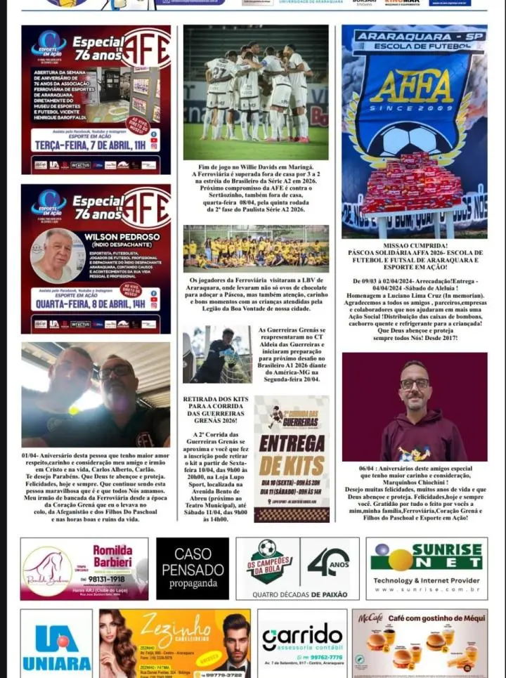 EDIÇÃO 00027 - ESPORTE EM AÇÃO COMUNICAÇÃO ESPORTIVA - 06/04/2026 - SEGUNDA-FEIRA!