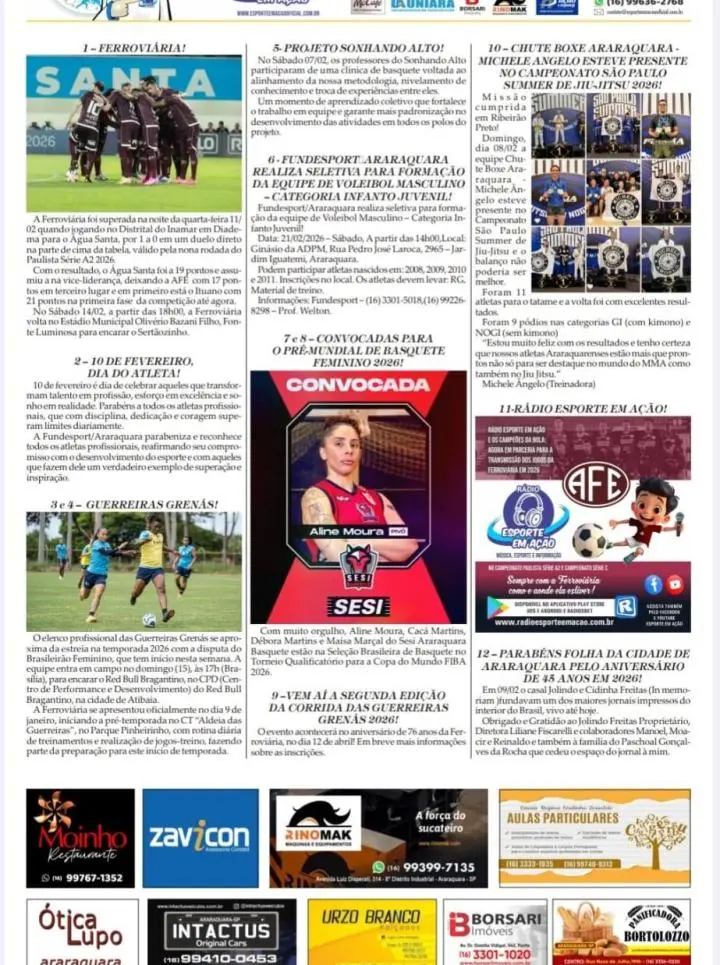 EDIÇÃO 0012 - ESPORTE EM AÇÃO COMUNICAÇÃO ESPORTIVA - 12/02/2026 - QUINTA-FEIRA!