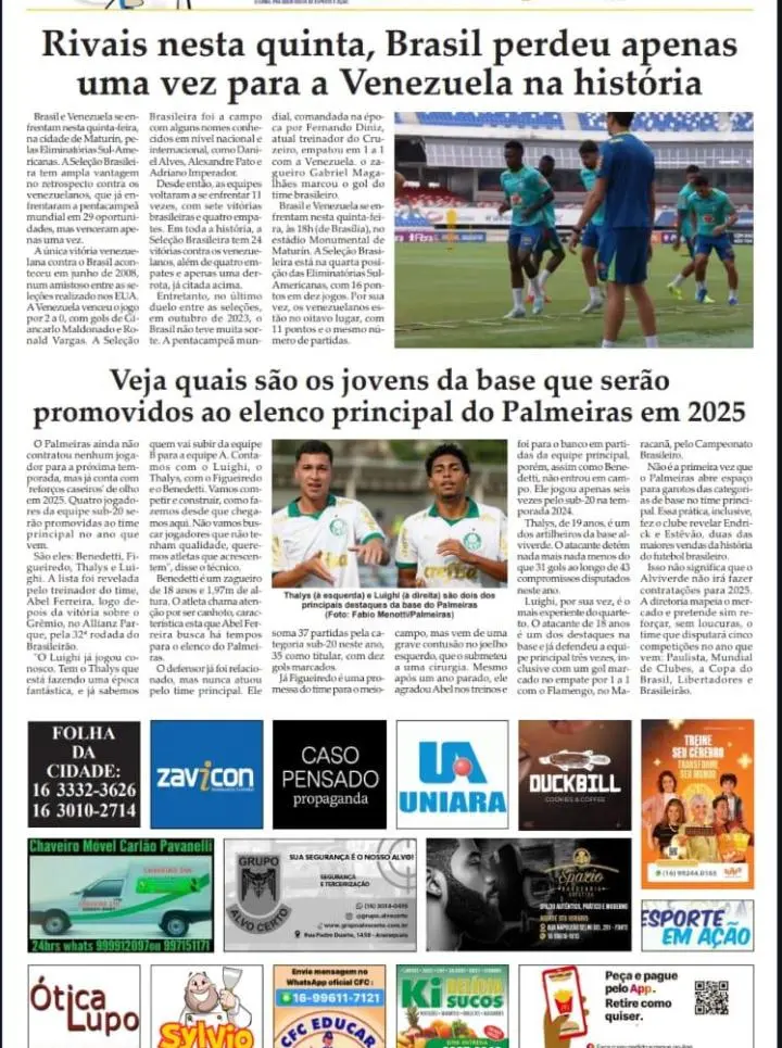 ESPORTE - FOLHA DA CIDADE DE ARARAQUARA! 13/11/2024 - QUARTA-FEIRA !