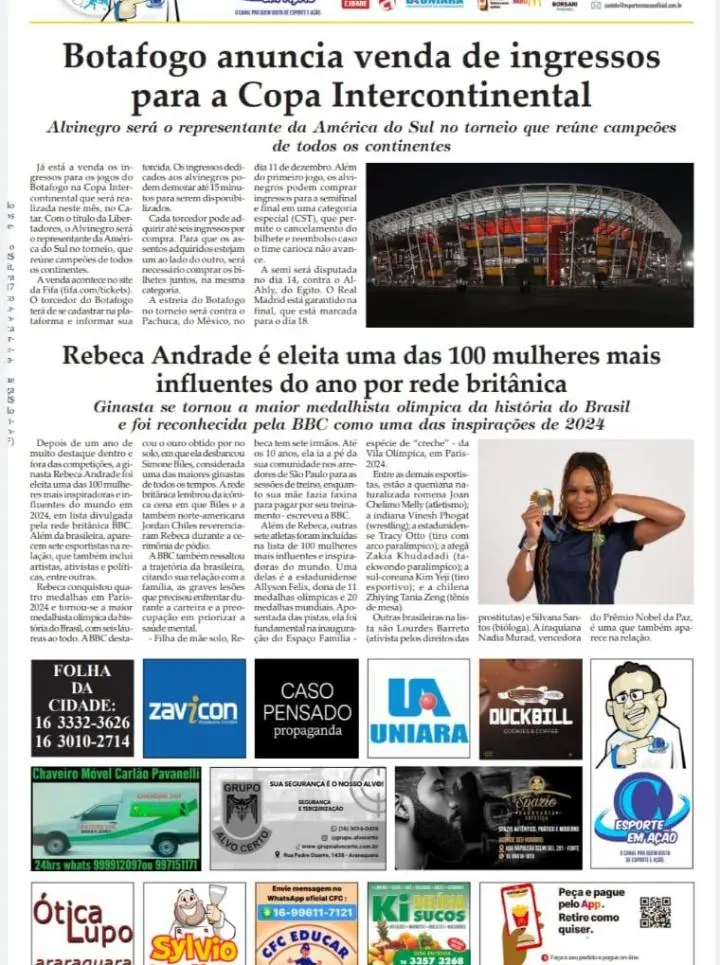 ESPORTES - FOLHA DA CIDADE DE ARARAQUARA! 06/12/2024 - SEXTA-FEIRA !