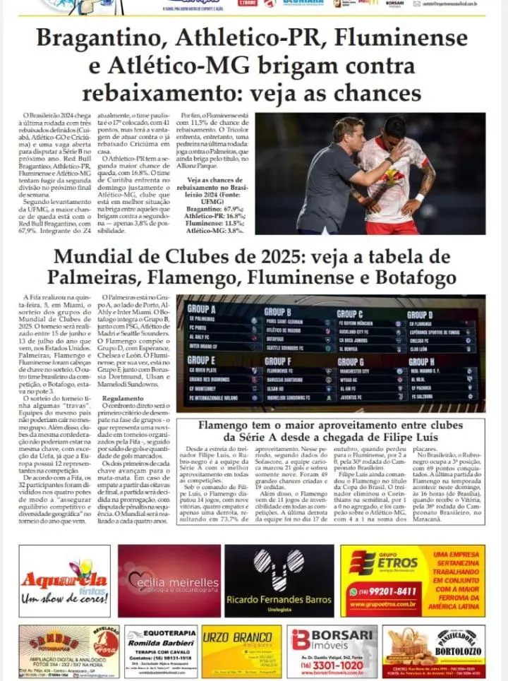 ESPORTES - FOLHA DA CIDADE DE ARARAQUARA! 07/12/2024 - SÁBADO !
