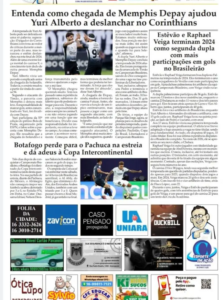 FUTEBOL- FOLHA DA CIDADE DE ARARAQUARA! 12/12/2024 - QUINTA-FEIRA !