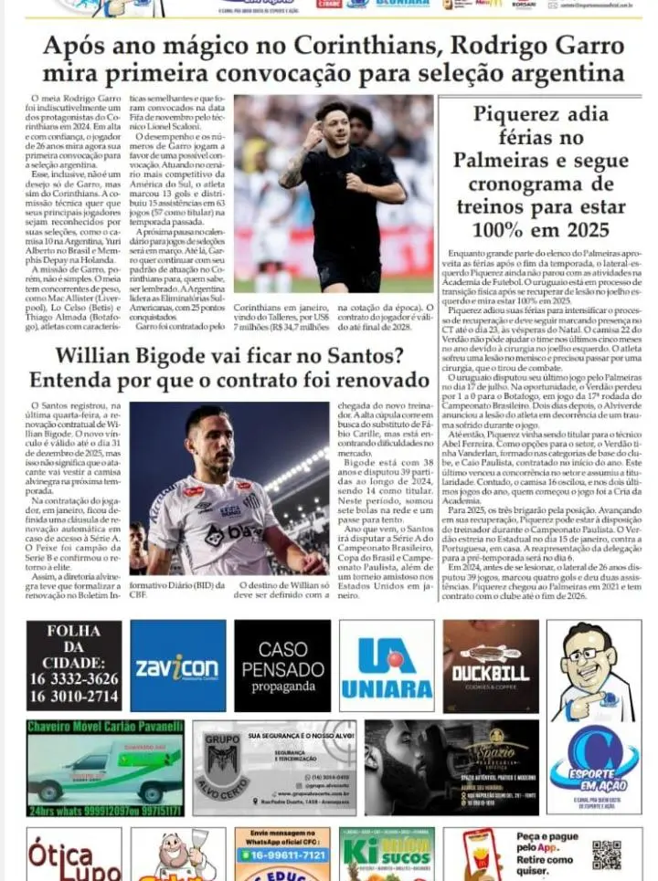 FUTEBOL- FOLHA DA CIDADE DE ARARAQUARA! 20/12/2024 - SEXTA-FEIRA !