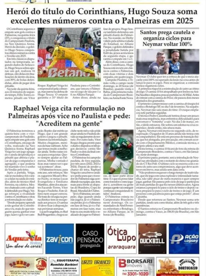 FUTEBOL - FOLHA DA CIDADE DE ARARAQUARA - 29/03/2025 - SÁBADO!