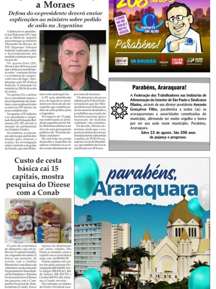 PÁGINA 02 - HOMENAGEM 208 ANOS ARARAQUARA - FOLHA DA CIDADE DE ARARAQUARA - 22/08/2025 -SEXTA-FEIRA!